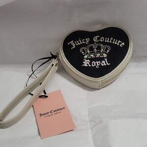 Juicy Couture Black and Cream Heart-Shaped Wristlet
